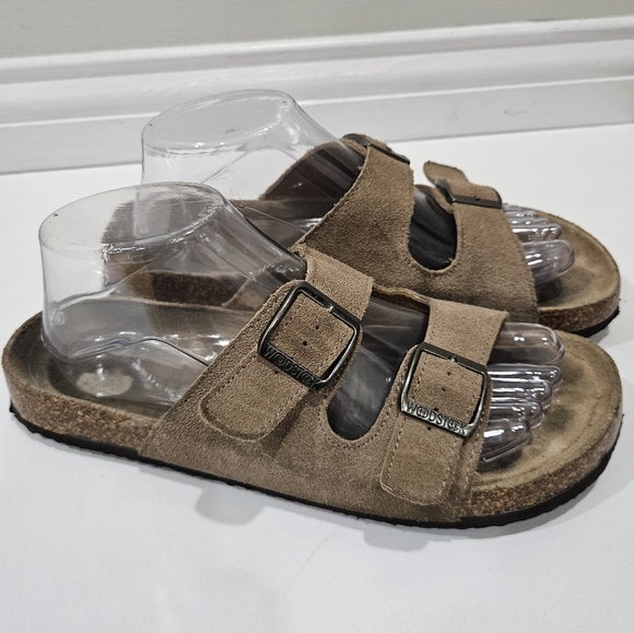 Woodstock Mens Birkenstock Sandals 8 M Bert Suede Brown Slip on Flat Buckle - Picture 1 of 14